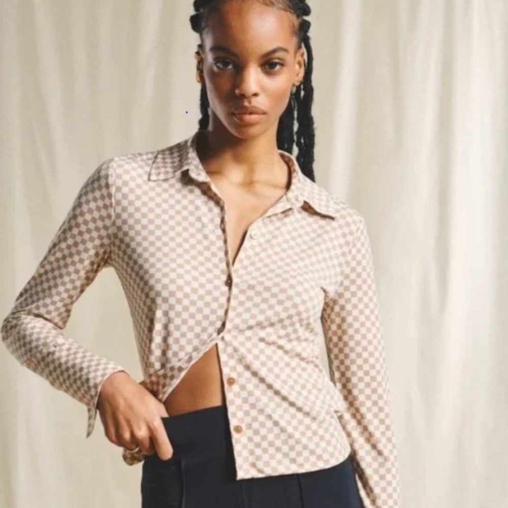 abercrombie & fitch checker print button down long sleeve